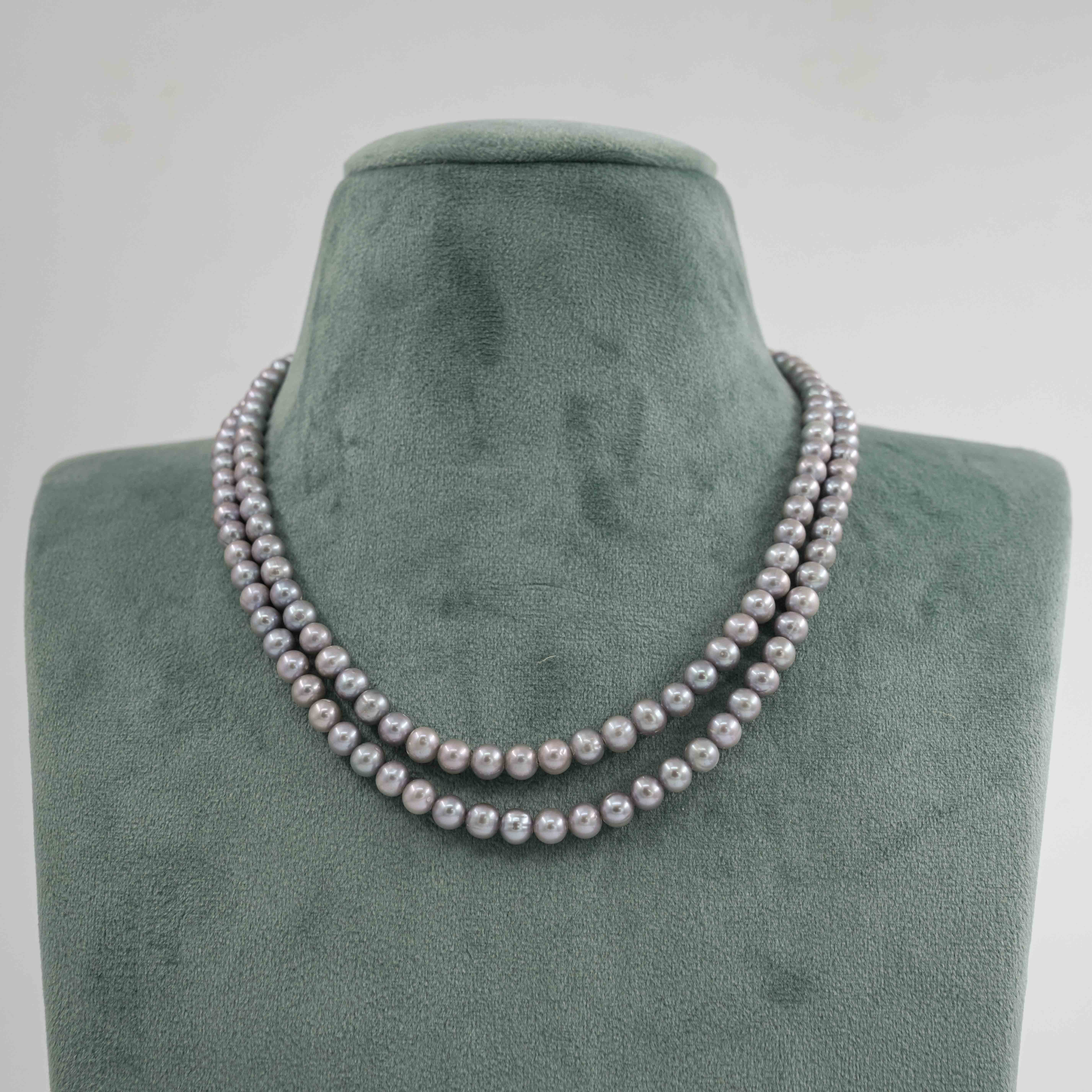 The Pearl Atelier by Kabra Pearls - Steel Grey round double strand necklace